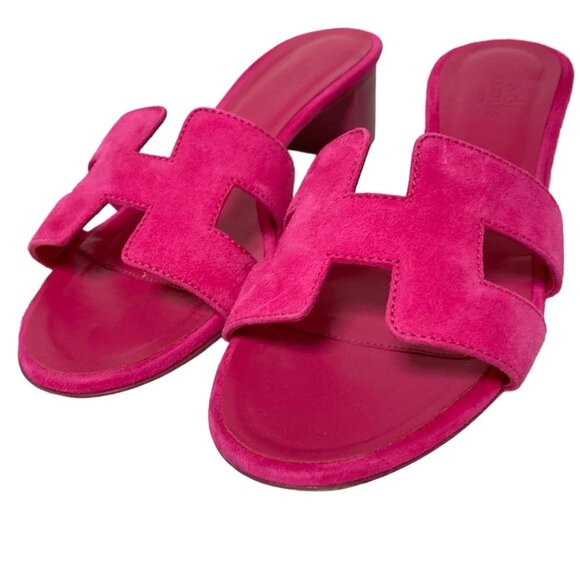 HERMES Oasis - Pink Suede Women's Sandals 558-061025 - Picture 3 of 8